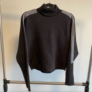 Jennifer Lopez Black Knit Turtleneck Sweater W/ Silver Stripe Arm Detail